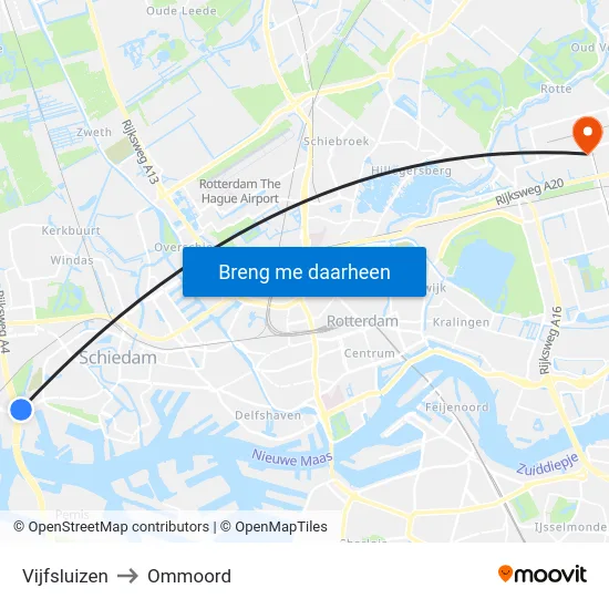 Vijfsluizen to Ommoord map