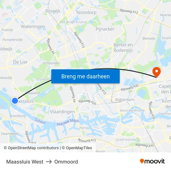 Maassluis West to Ommoord map