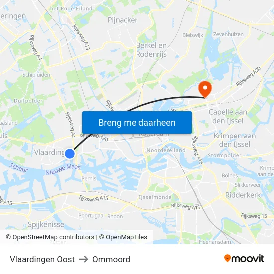 Vlaardingen Oost to Ommoord map