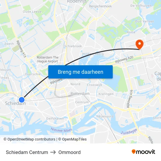 Schiedam Centrum to Ommoord map