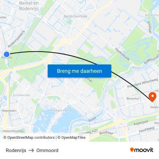 Rodenrijs to Ommoord map
