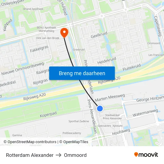 Rotterdam Alexander to Ommoord map