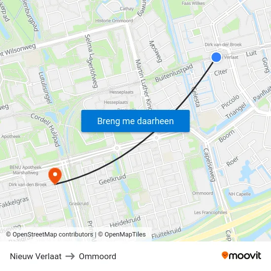 Nieuw Verlaat to Ommoord map
