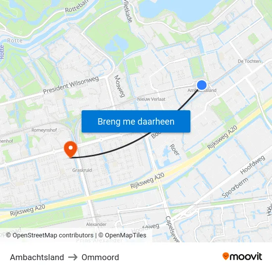 Ambachtsland to Ommoord map