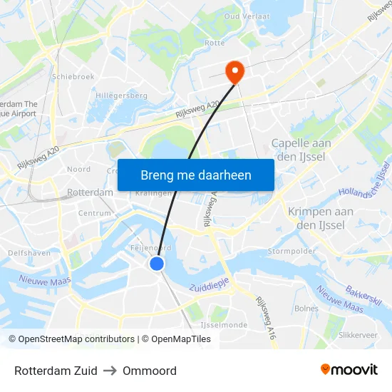 Rotterdam Zuid to Ommoord map