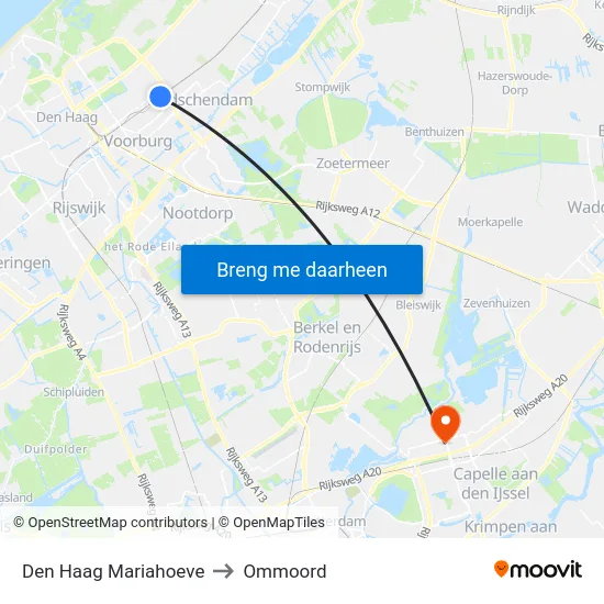 Den Haag Mariahoeve to Ommoord map