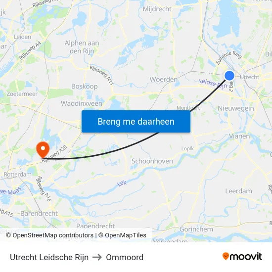 Utrecht Leidsche Rijn to Ommoord map