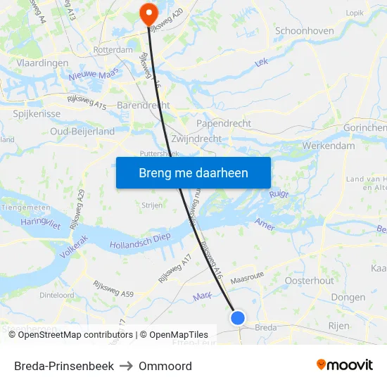 Breda-Prinsenbeek to Ommoord map