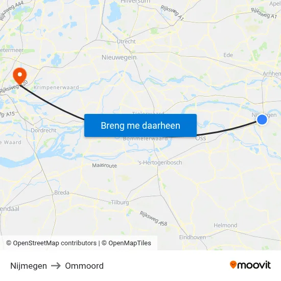 Nijmegen to Ommoord map