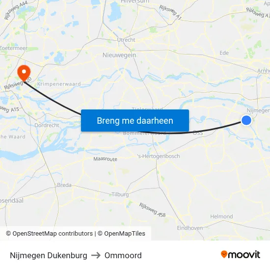 Nijmegen Dukenburg to Ommoord map