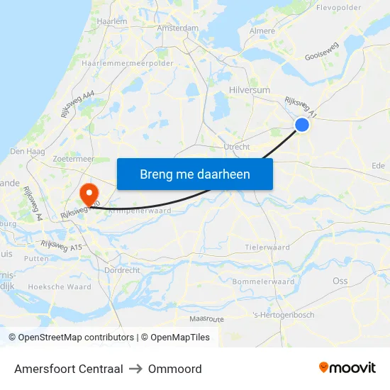 Amersfoort Centraal to Ommoord map
