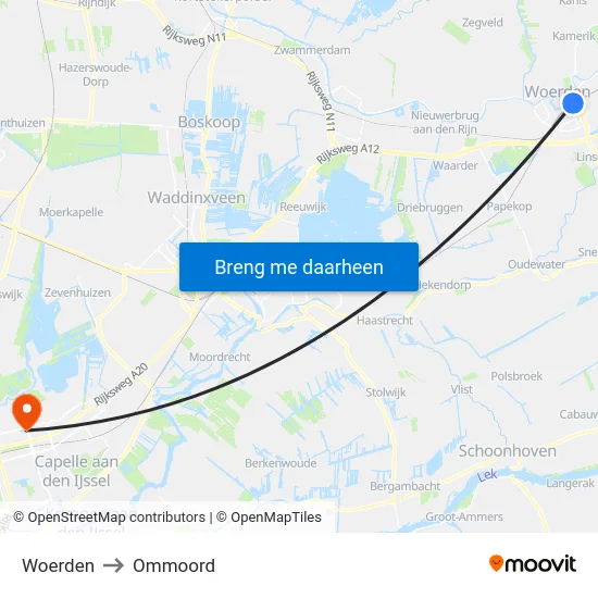 Woerden to Ommoord map
