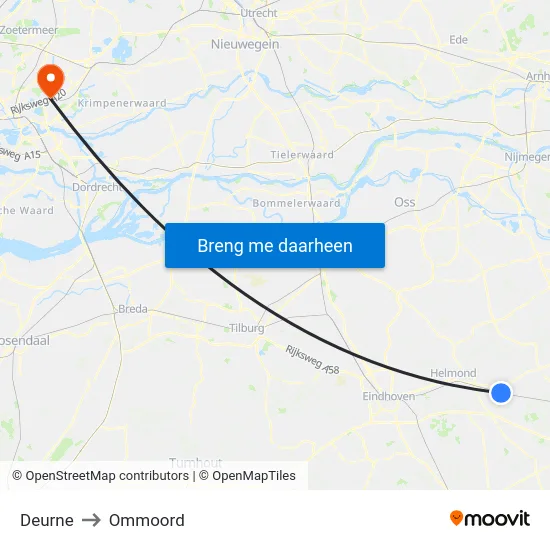 Deurne to Ommoord map