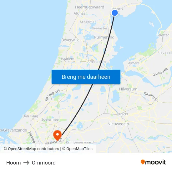 Hoorn to Ommoord map