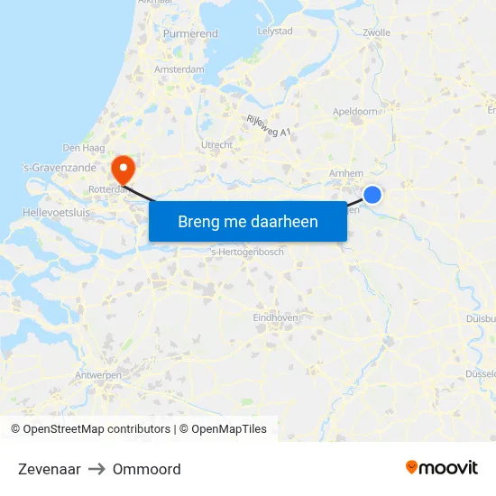 Zevenaar to Ommoord map