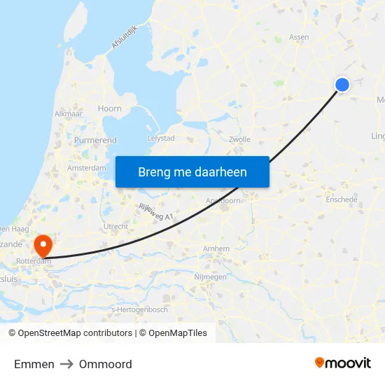 Emmen to Ommoord map