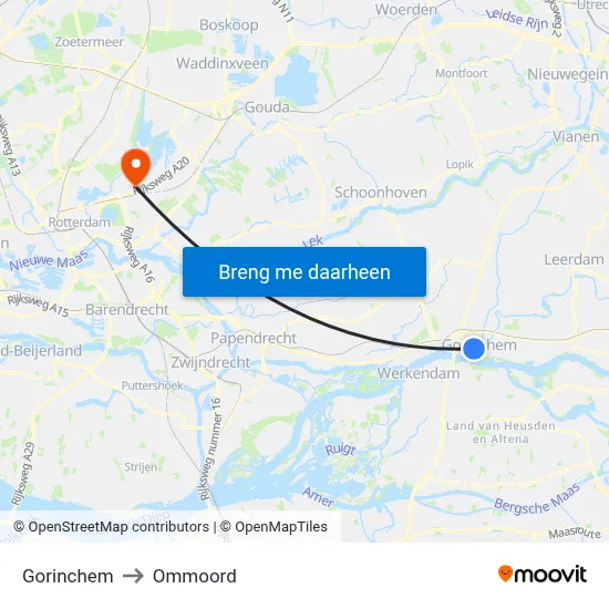 Gorinchem to Ommoord map