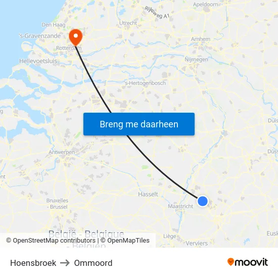 Hoensbroek to Ommoord map