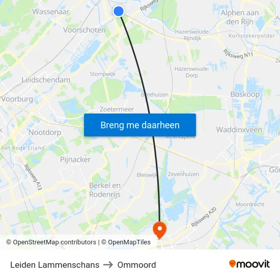 Leiden Lammenschans to Ommoord map