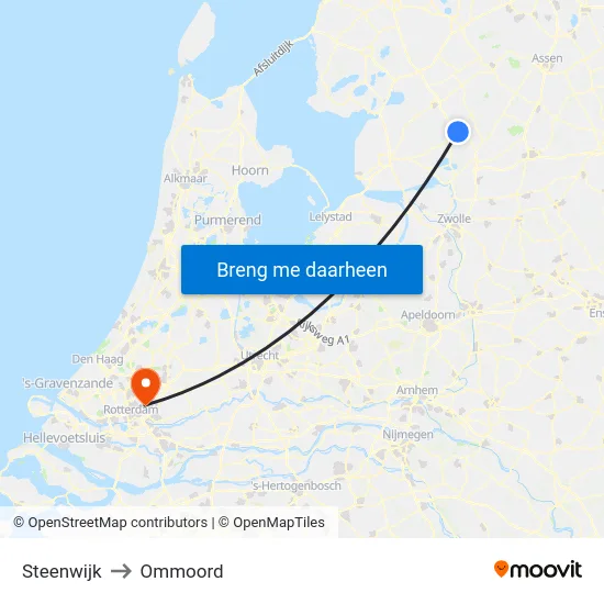Steenwijk to Ommoord map