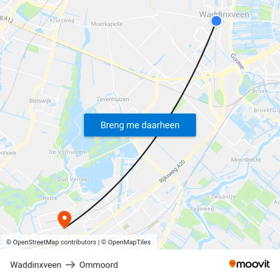 Waddinxveen to Ommoord map