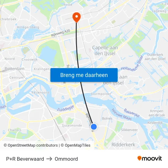 P+R Beverwaard to Ommoord map