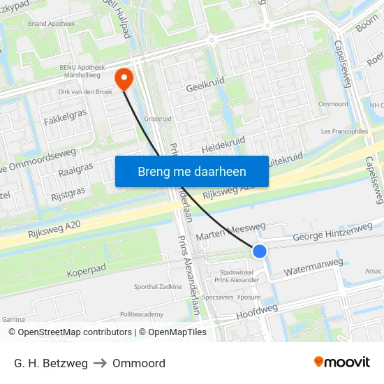 G. H. Betzweg to Ommoord map