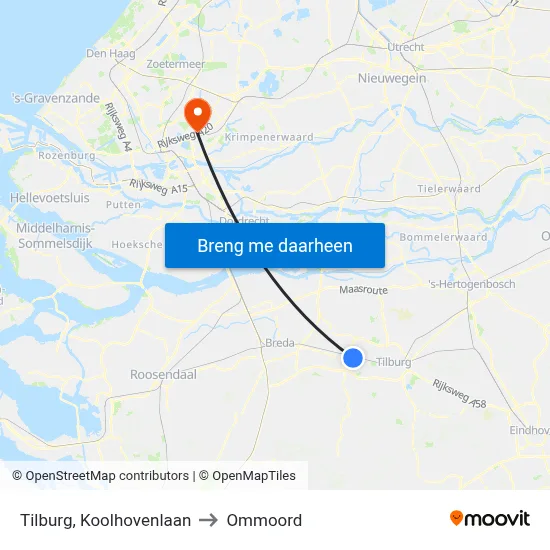 Tilburg, Koolhovenlaan to Ommoord map