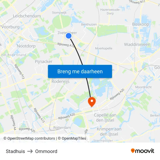 Stadhuis to Ommoord map