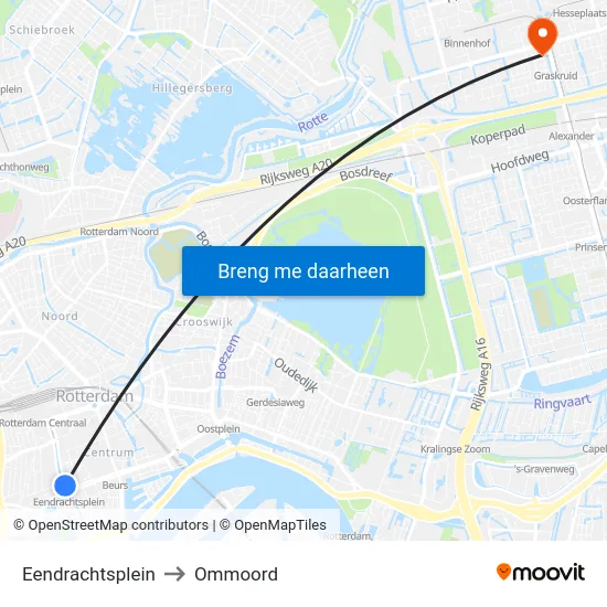 Eendrachtsplein to Ommoord map