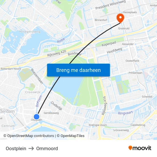 Oostplein to Ommoord map