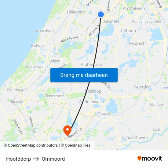 Hoofddorp to Ommoord map