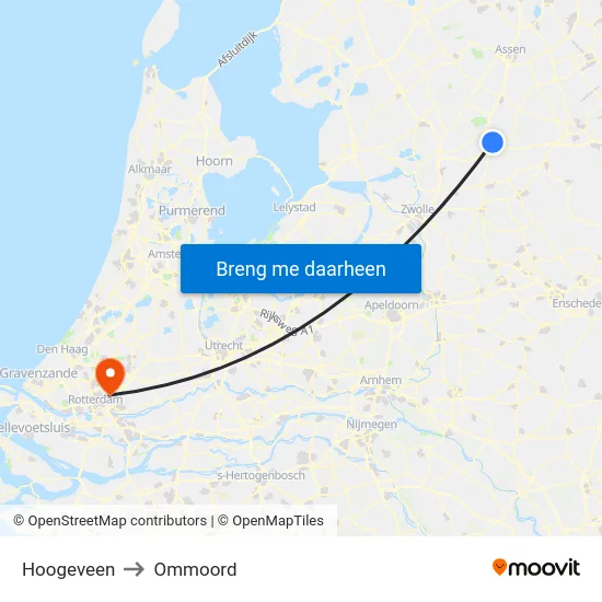 Hoogeveen to Ommoord map
