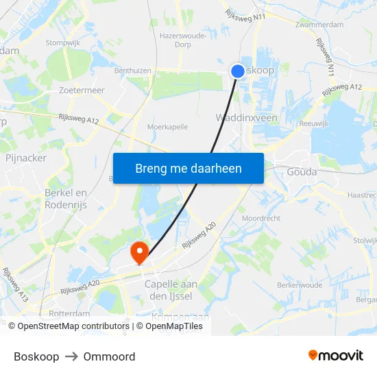 Boskoop to Ommoord map