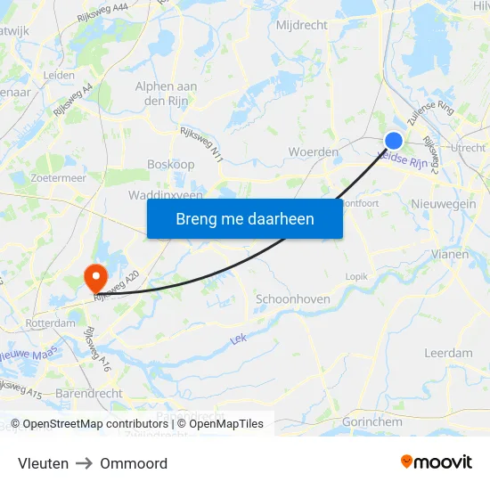 Vleuten to Ommoord map