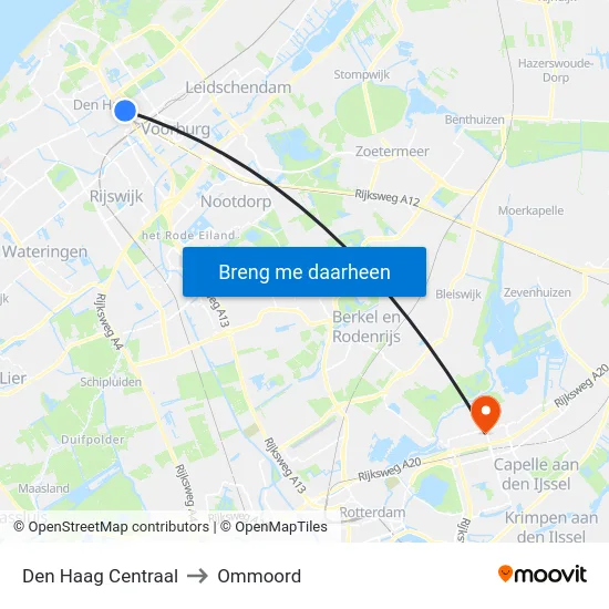 Den Haag Centraal to Ommoord map