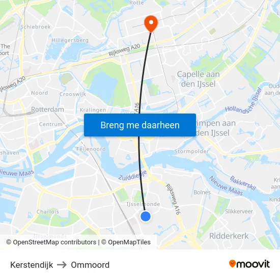 Kerstendijk to Ommoord map