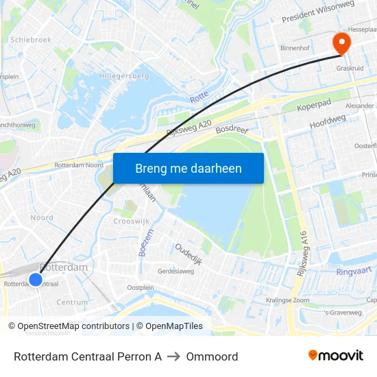 Rotterdam Centraal Perron A to Ommoord map