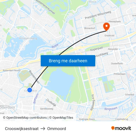 Crooswijksestraat to Ommoord map