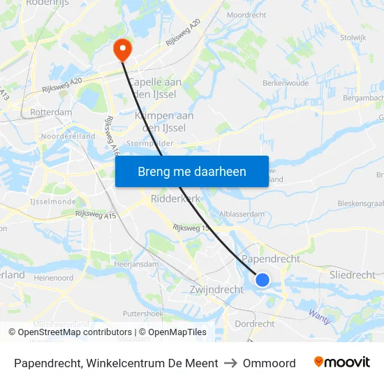 Papendrecht, Winkelcentrum De Meent to Ommoord map