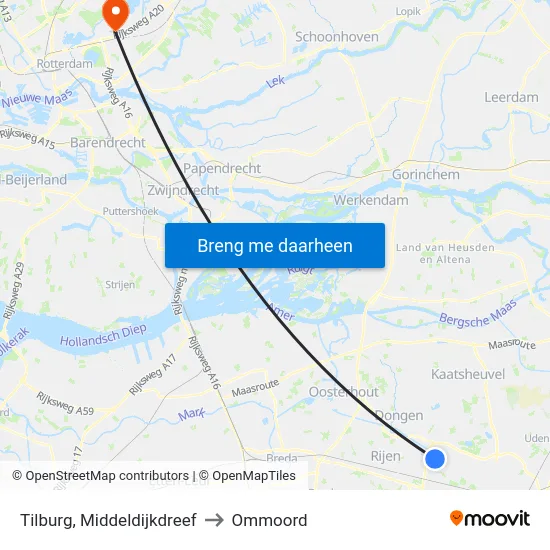 Tilburg, Middeldijkdreef to Ommoord map