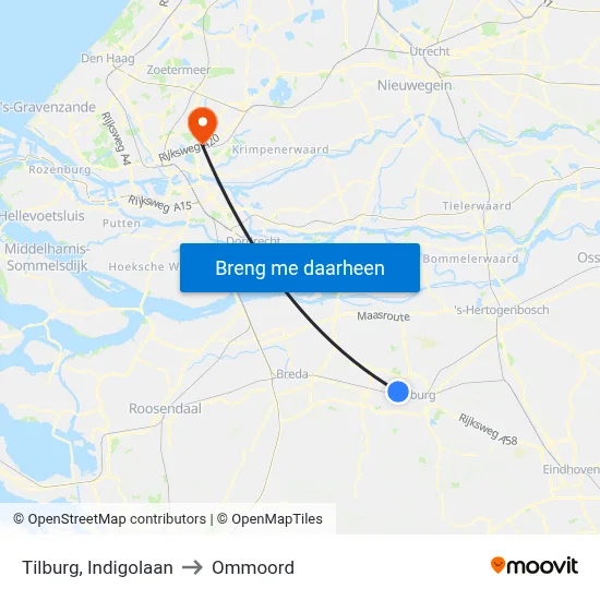 Tilburg, Indigolaan to Ommoord map