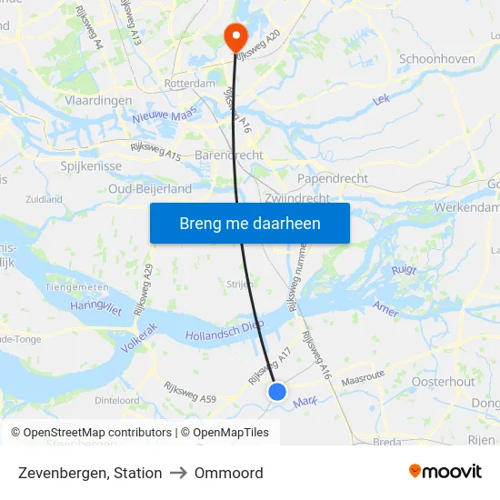 Zevenbergen, Station to Ommoord map