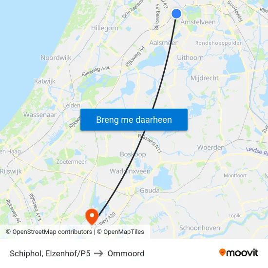 Schiphol, Elzenhof/P5 to Ommoord map