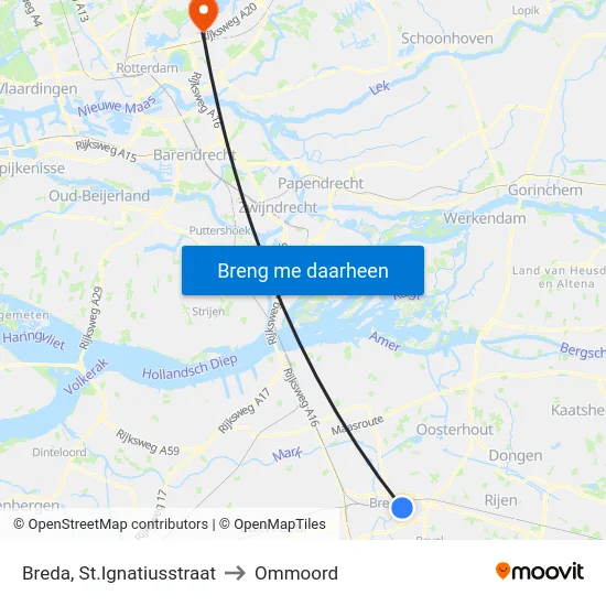 Breda, St.Ignatiusstraat to Ommoord map