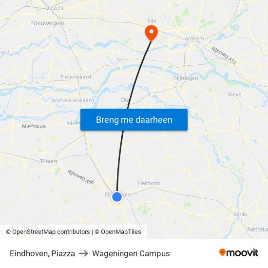 Eindhoven, Piazza to Wageningen Campus map