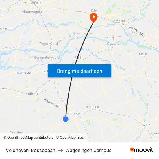 Veldhoven, Bossebaan to Wageningen Campus map