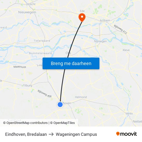 Eindhoven, Bredalaan to Wageningen Campus map