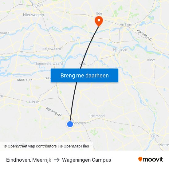 Eindhoven, Meerrijk to Wageningen Campus map