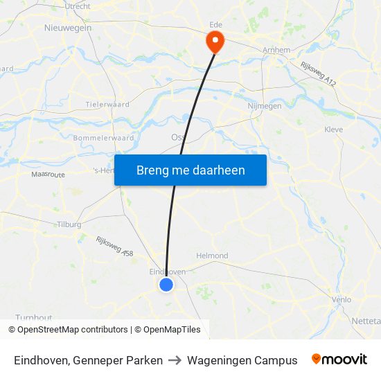 Eindhoven, Genneper Parken to Wageningen Campus map